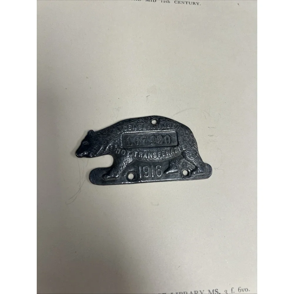 1916  CALIFORNIA LICENSE PLATE OWNERS BEAR TAG / TAB